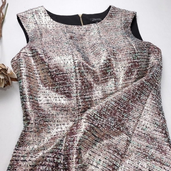 Tahari Arthur Levine Rose Gold Teal Shimmer Dress Sz 6 - Picture 10 of 16